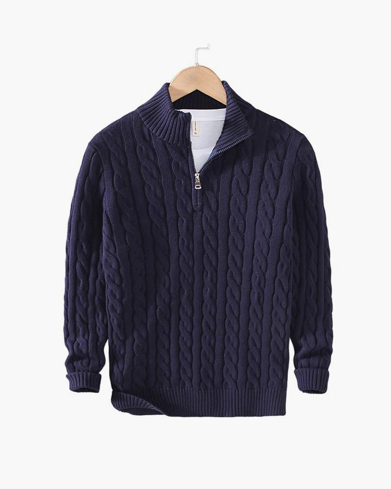 Men’s Classic Cable Knit Half Zip Sweater – Warm Winter Pullover