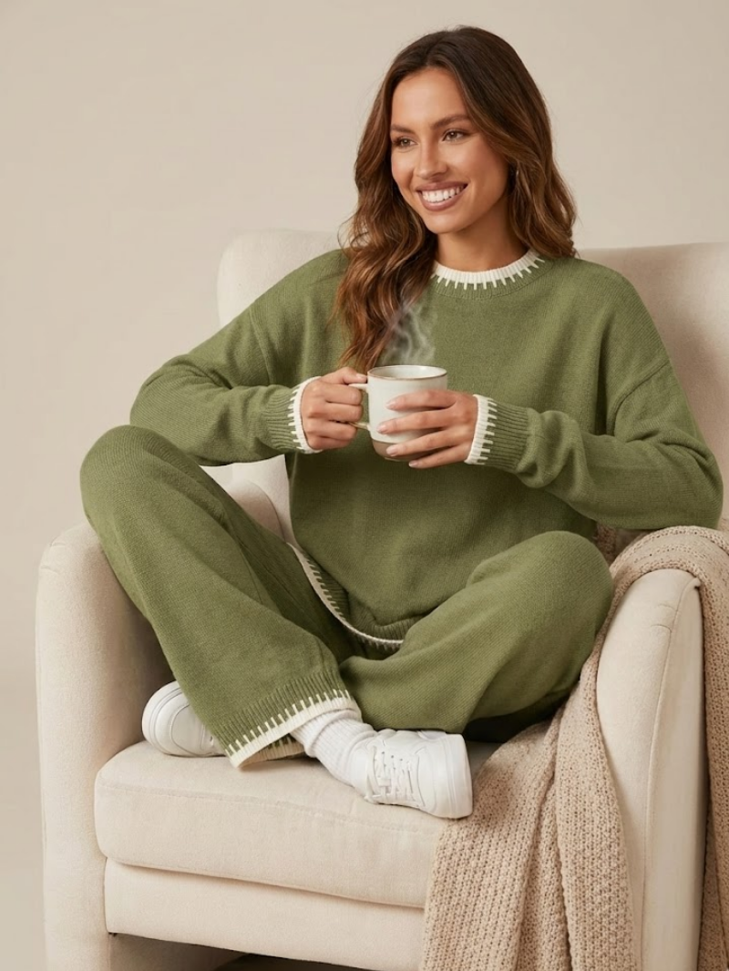 Women’s Knitted Loungewear Set – Relaxed Jumper & Straight-Leg Trousers