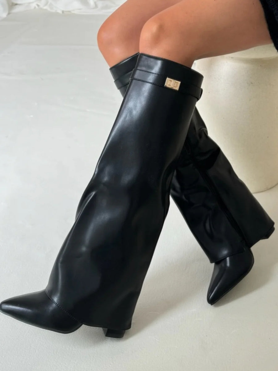 Women’s Elegant Slouch Knee-High Boots – Black Suede Edition