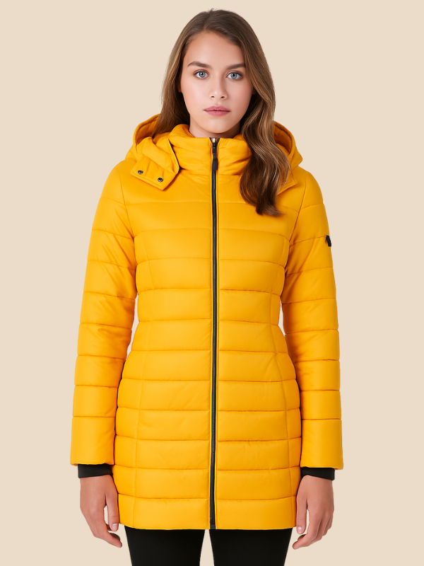 Women’s Mid-Length Puffer Coat – Warm Hooded Winter Jacket