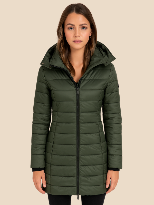 Women’s Mid-Length Puffer Coat – Warm Hooded Winter Jacket