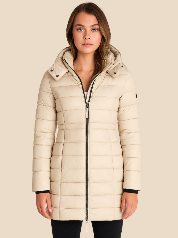 Women’s Mid-Length Puffer Coat – Warm Hooded Winter Jacket