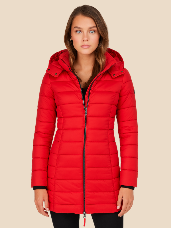 Women’s Mid-Length Puffer Coat – Warm Hooded Winter Jacket