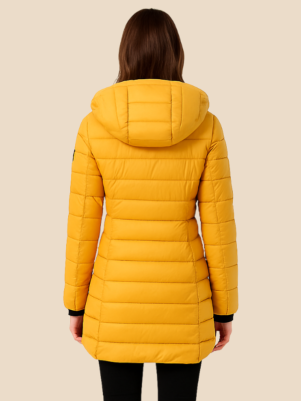 Women’s Mid-Length Puffer Coat – Warm Hooded Winter Jacket