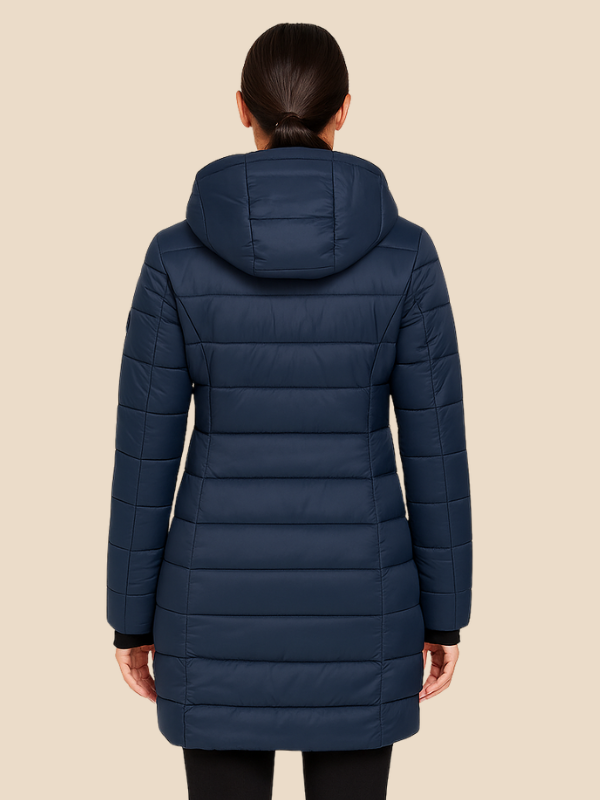 Women’s Mid-Length Puffer Coat – Warm Hooded Winter Jacket