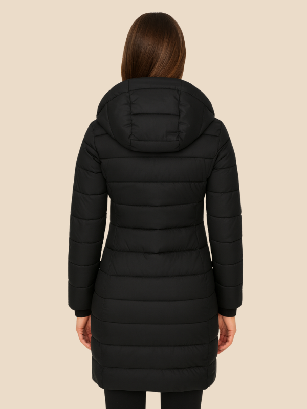 Women’s Mid-Length Puffer Coat – Warm Hooded Winter Jacket