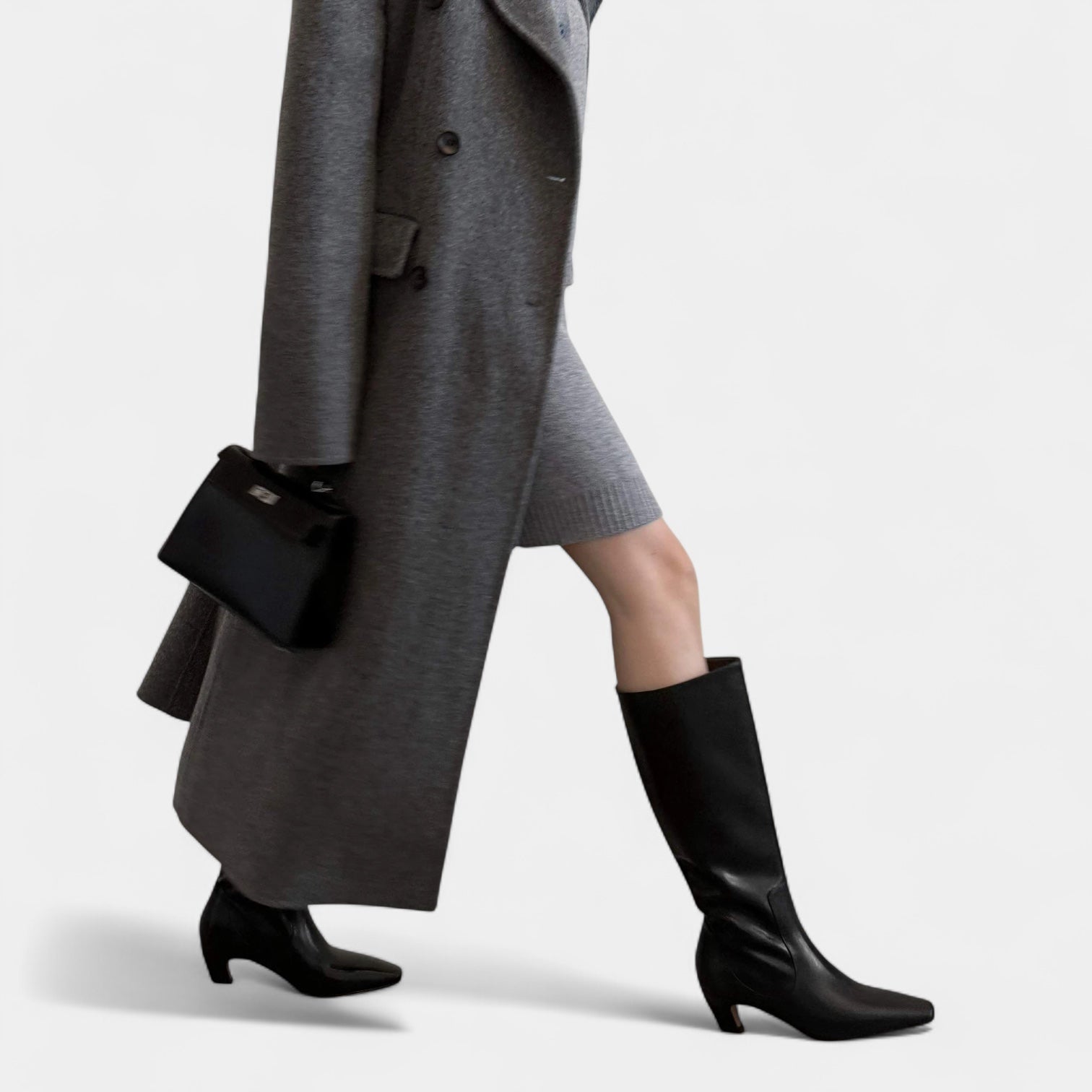 Women’s Knee-High Heeled Boots – Pointed Toe, Mid Heel