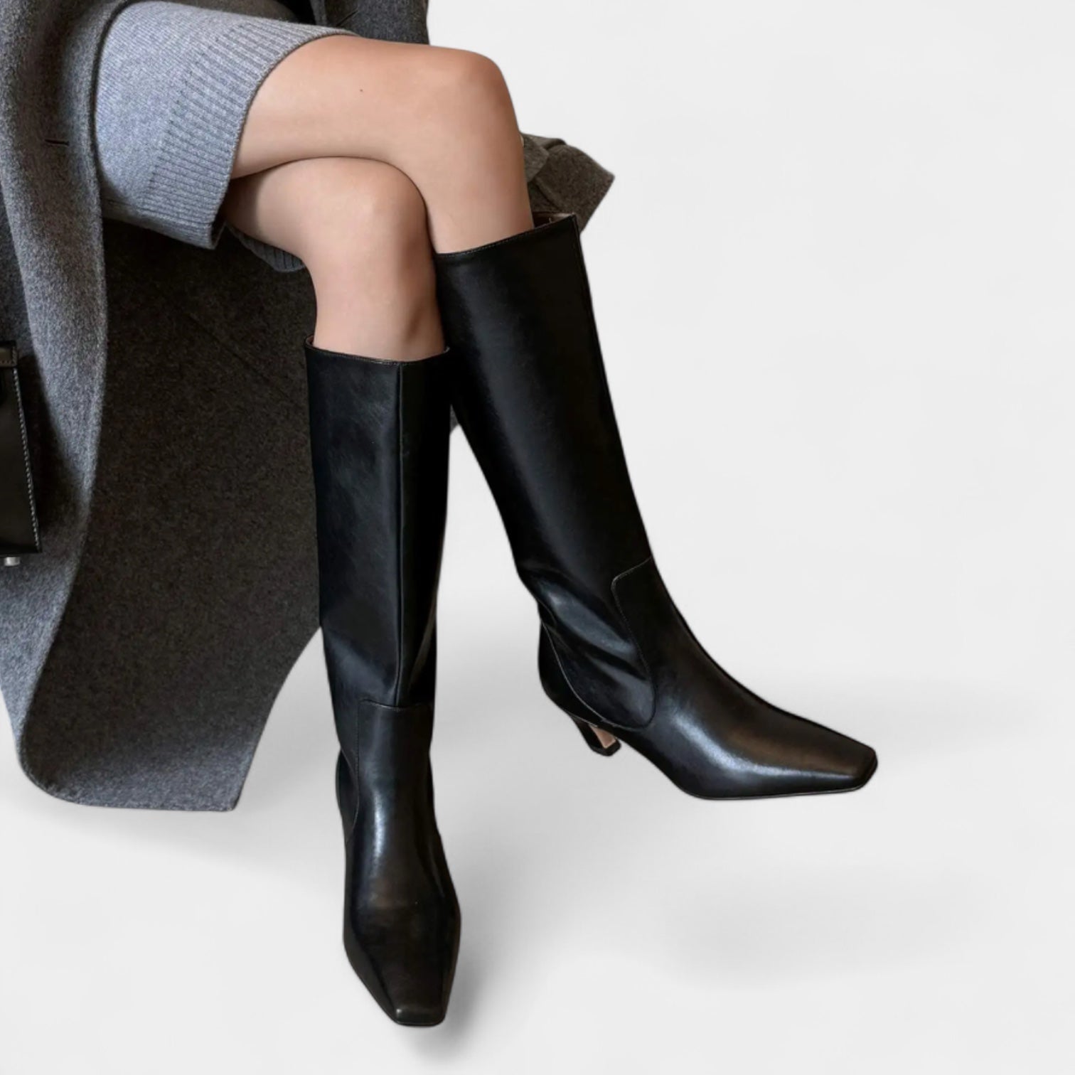 Women’s Knee-High Heeled Boots – Pointed Toe, Mid Heel