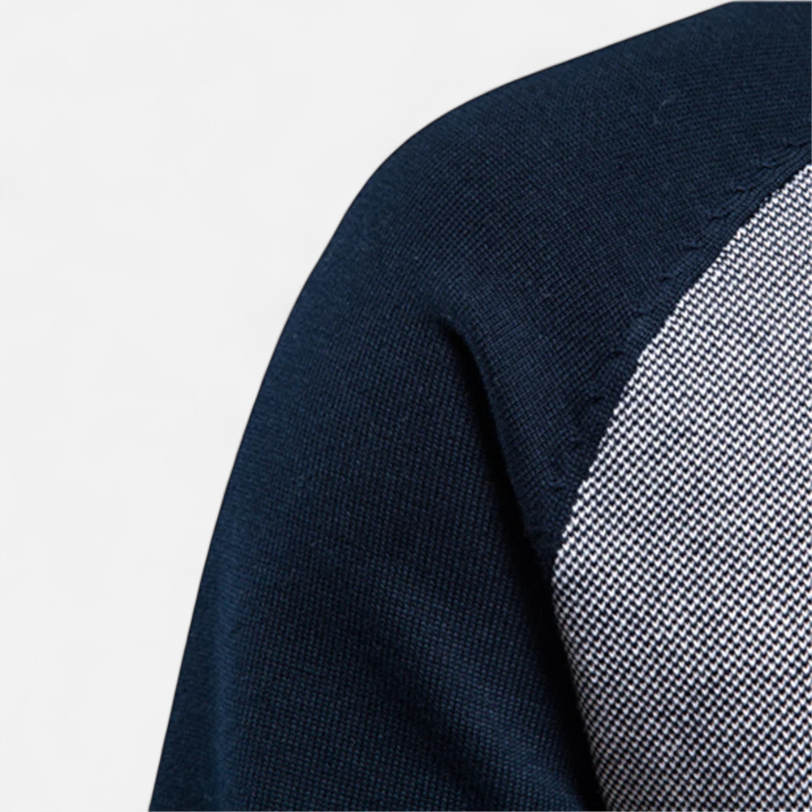 Heritage Zip-Up Knit Sweater – Dual-Tone Comfort & Classic Style