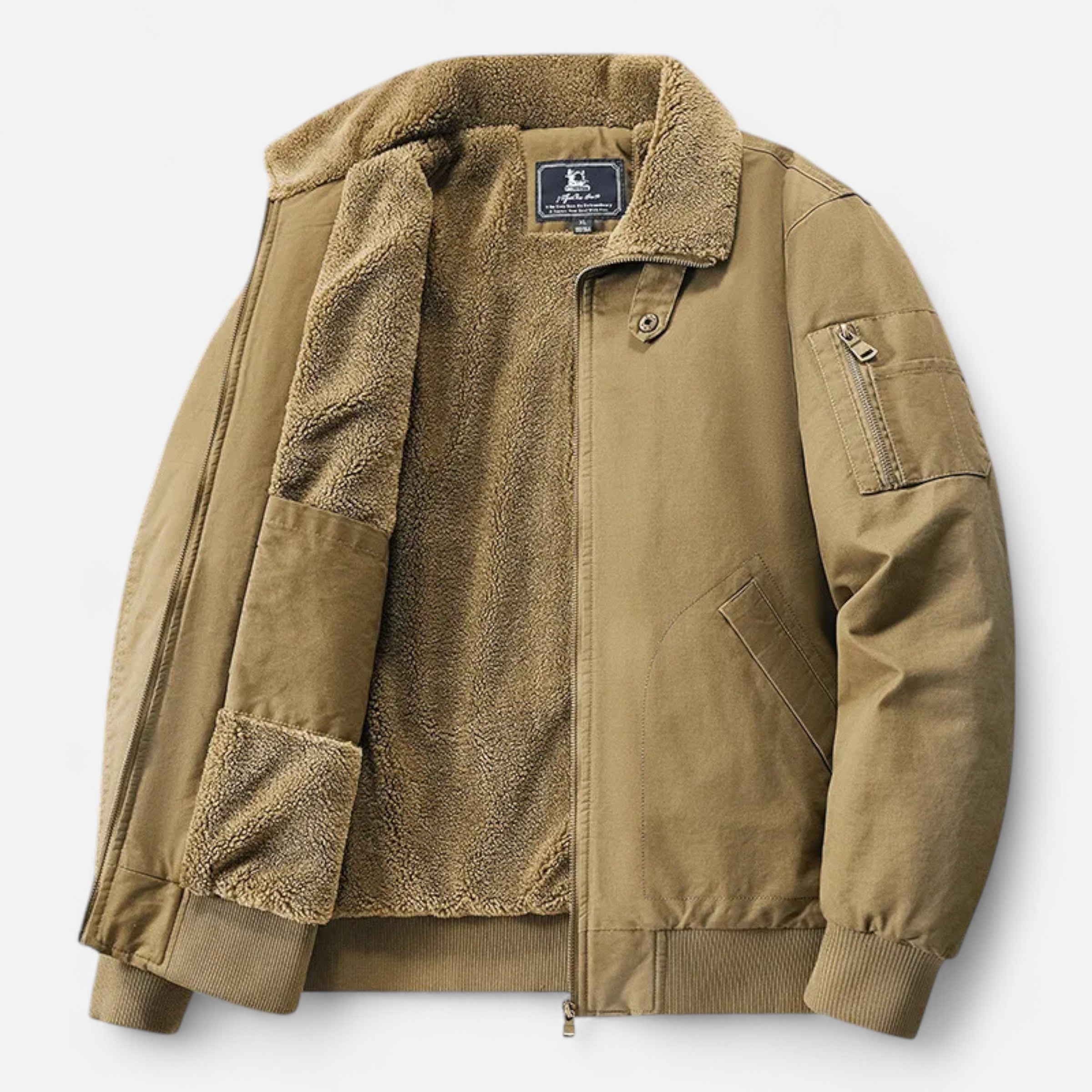 Men’s Heavy Fleece-Lined Bomber Jacket – Winter Warmth & Utility Style