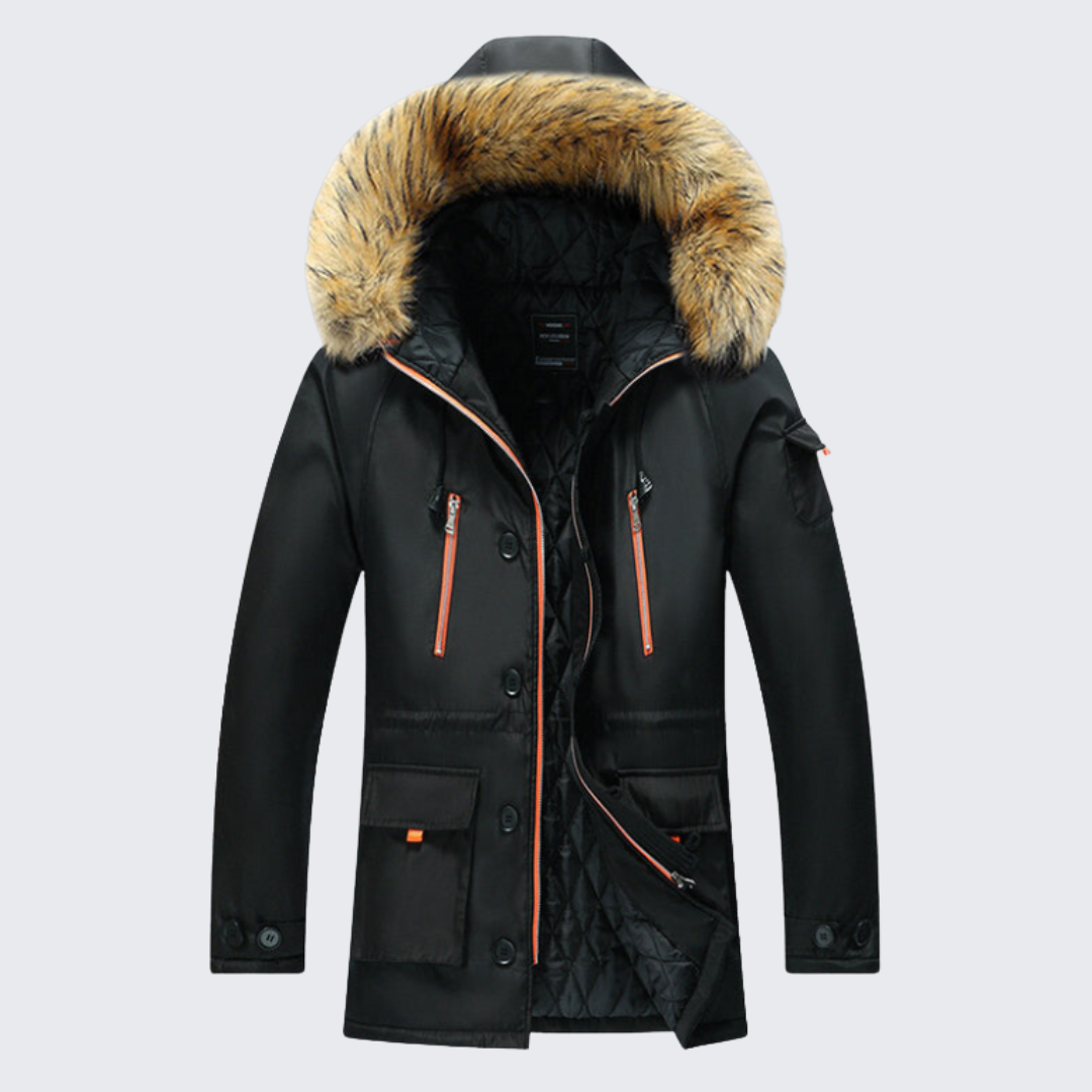 Men’s Waterproof Parka with Faux Fur Hood – Thermal Winter Coat
