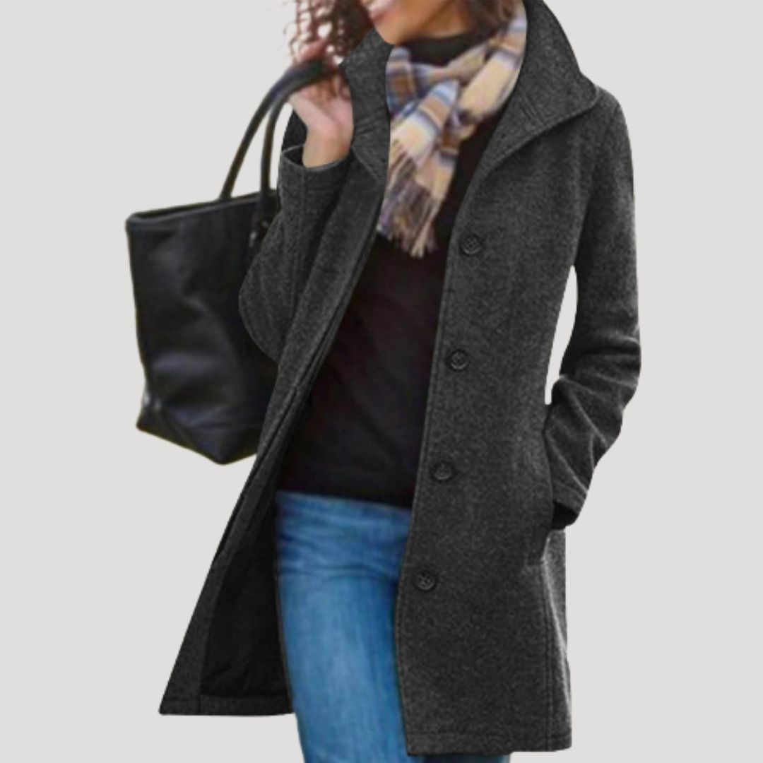 Women’s Elegant Wool-Blend Coat – Classic Button-Up Edition