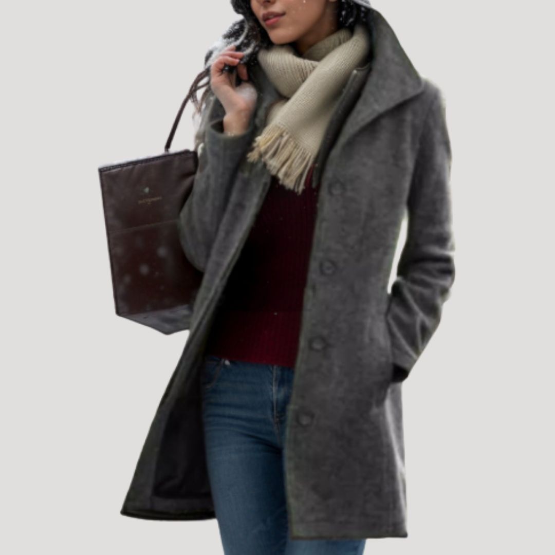 Women’s Elegant Wool-Blend Coat – Classic Button-Up Edition