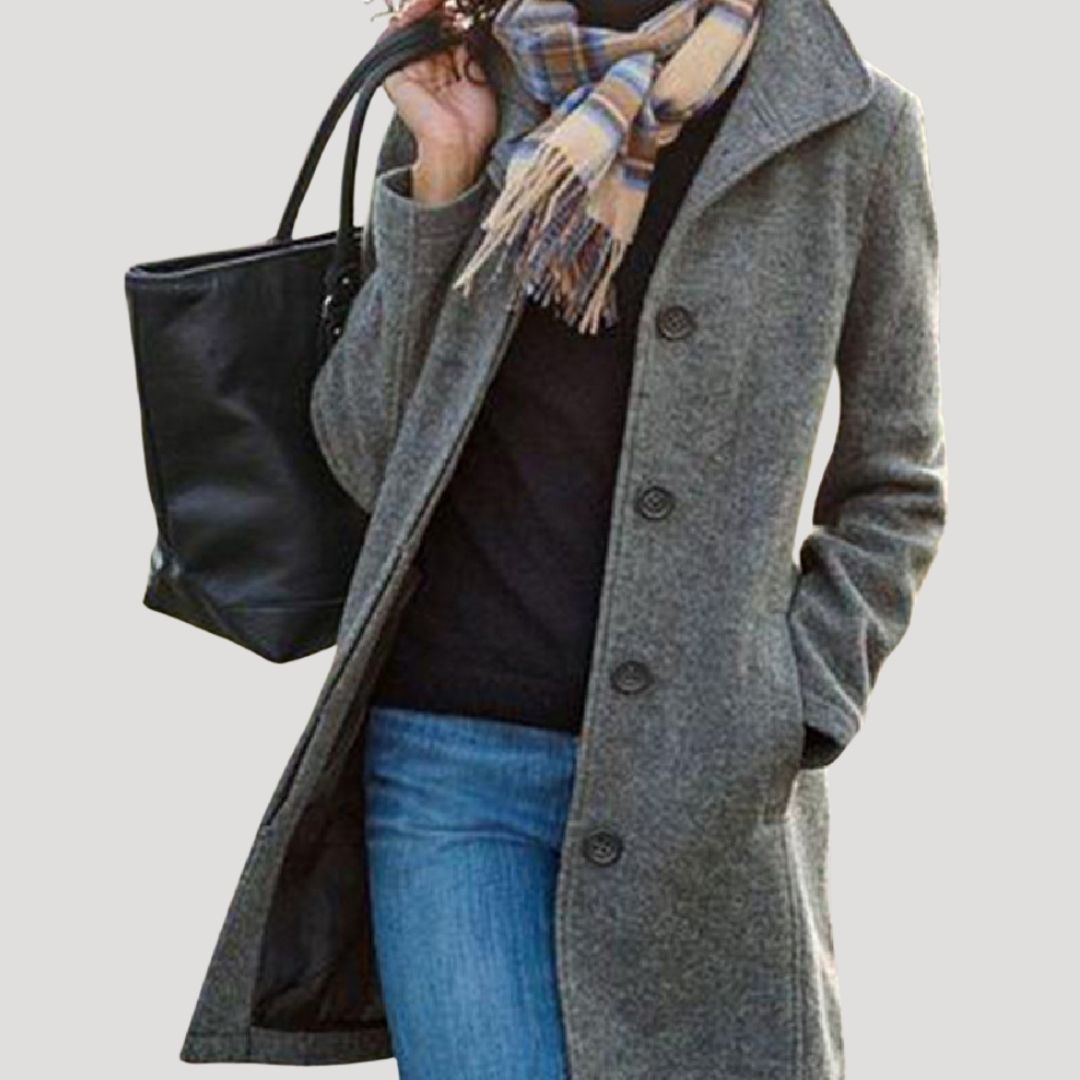 Women’s Elegant Wool-Blend Coat – Classic Button-Up Edition