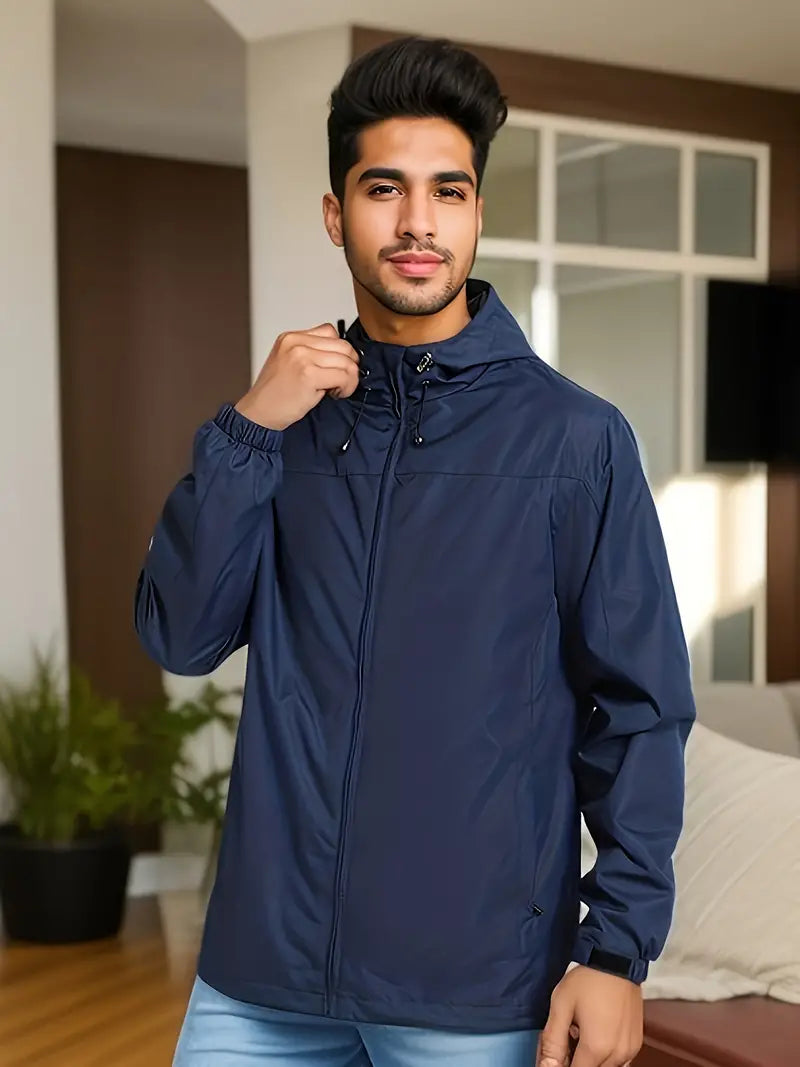 Men’s Classic Waterproof Hooded Jacket – Lightweight & Wind-Resistant