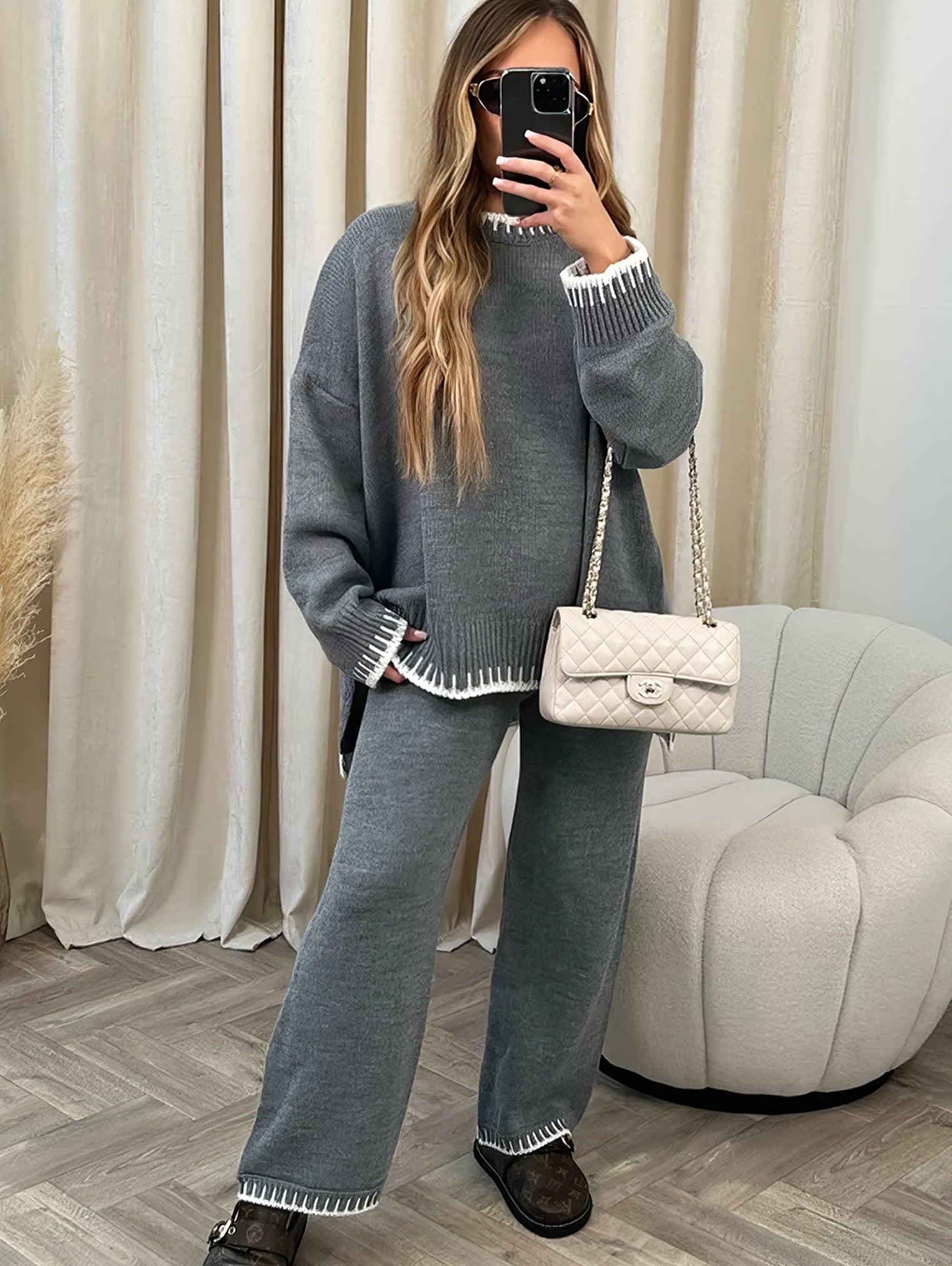 Women’s Knitted Co-Ord Set – Relaxed Jumper & Wide-Leg Trousers