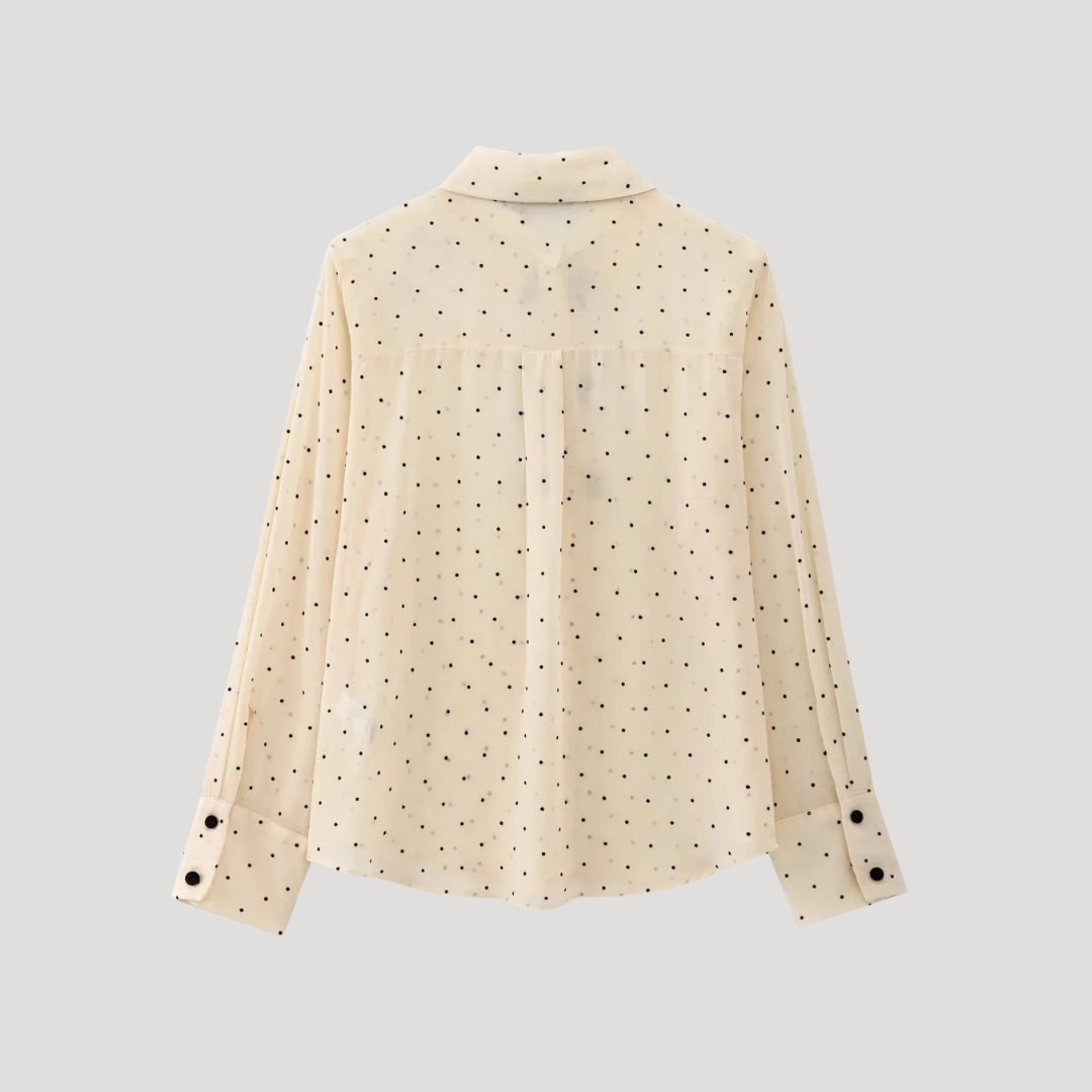 Polka Dot Chiffon Blouse with Bow Details – Cream