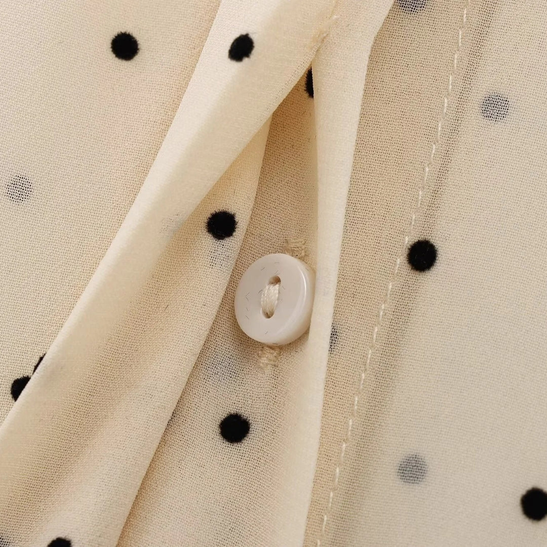 Polka Dot Chiffon Blouse with Bow Details – Cream
