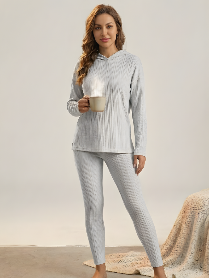 Women’s Ribbed Lounge Set – Hooded Top & Matching Trousers