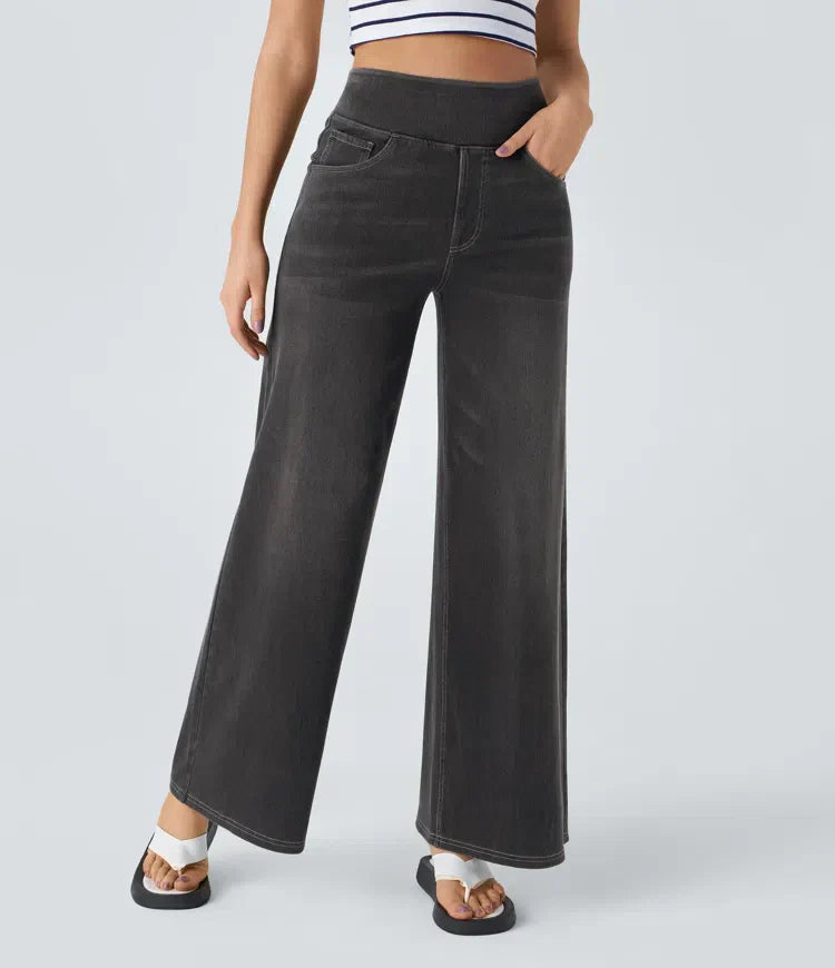 Women’s High-Rise Stretch Wide-Leg Jeans – Soft Comfort Waistband