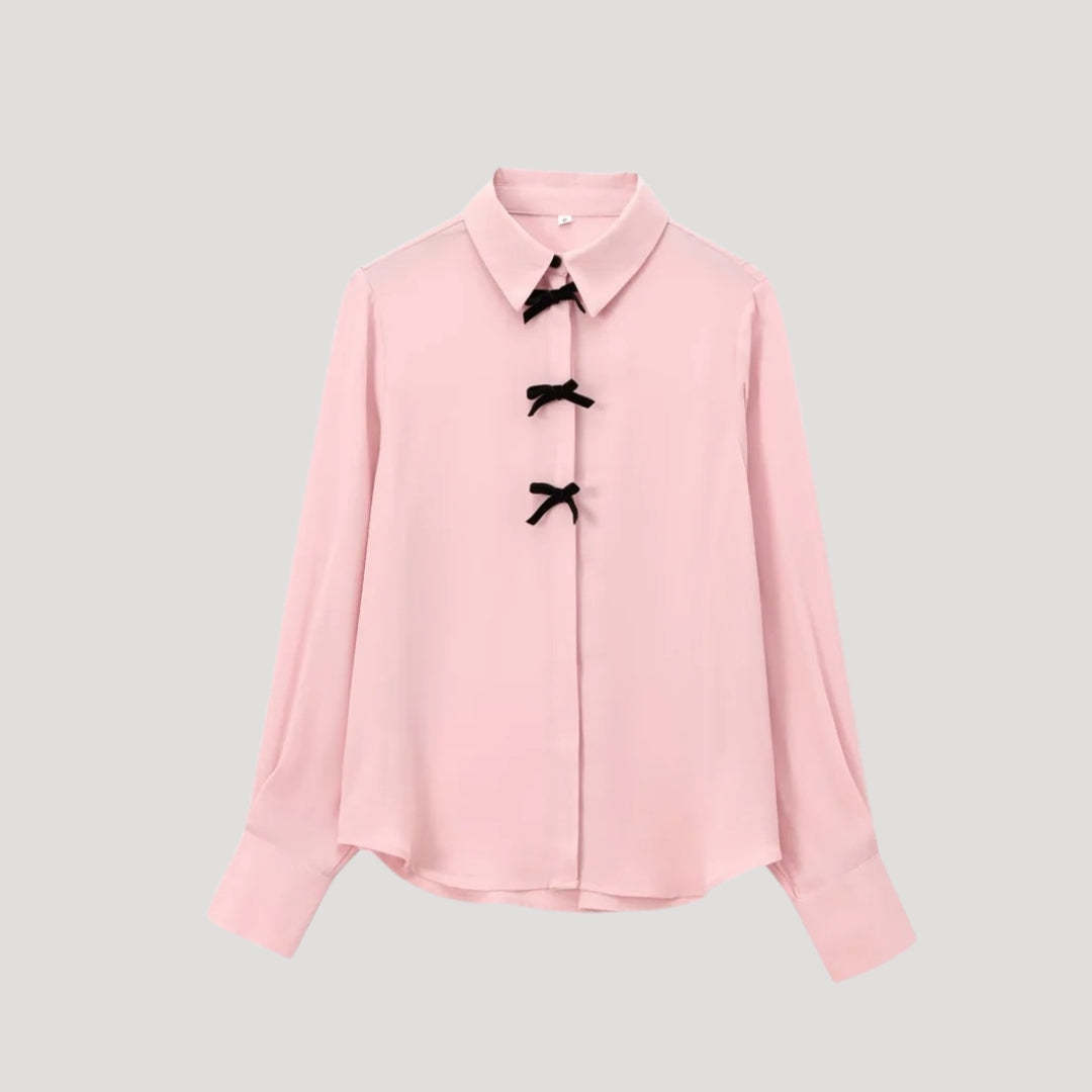 Polka Dot Chiffon Blouse with Bow Details – Cream