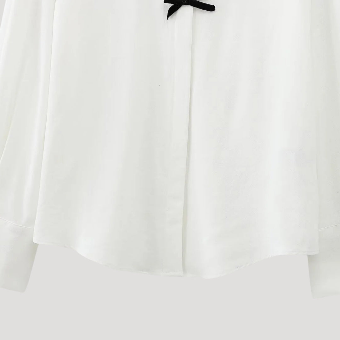 Polka Dot Chiffon Blouse with Bow Details – Cream