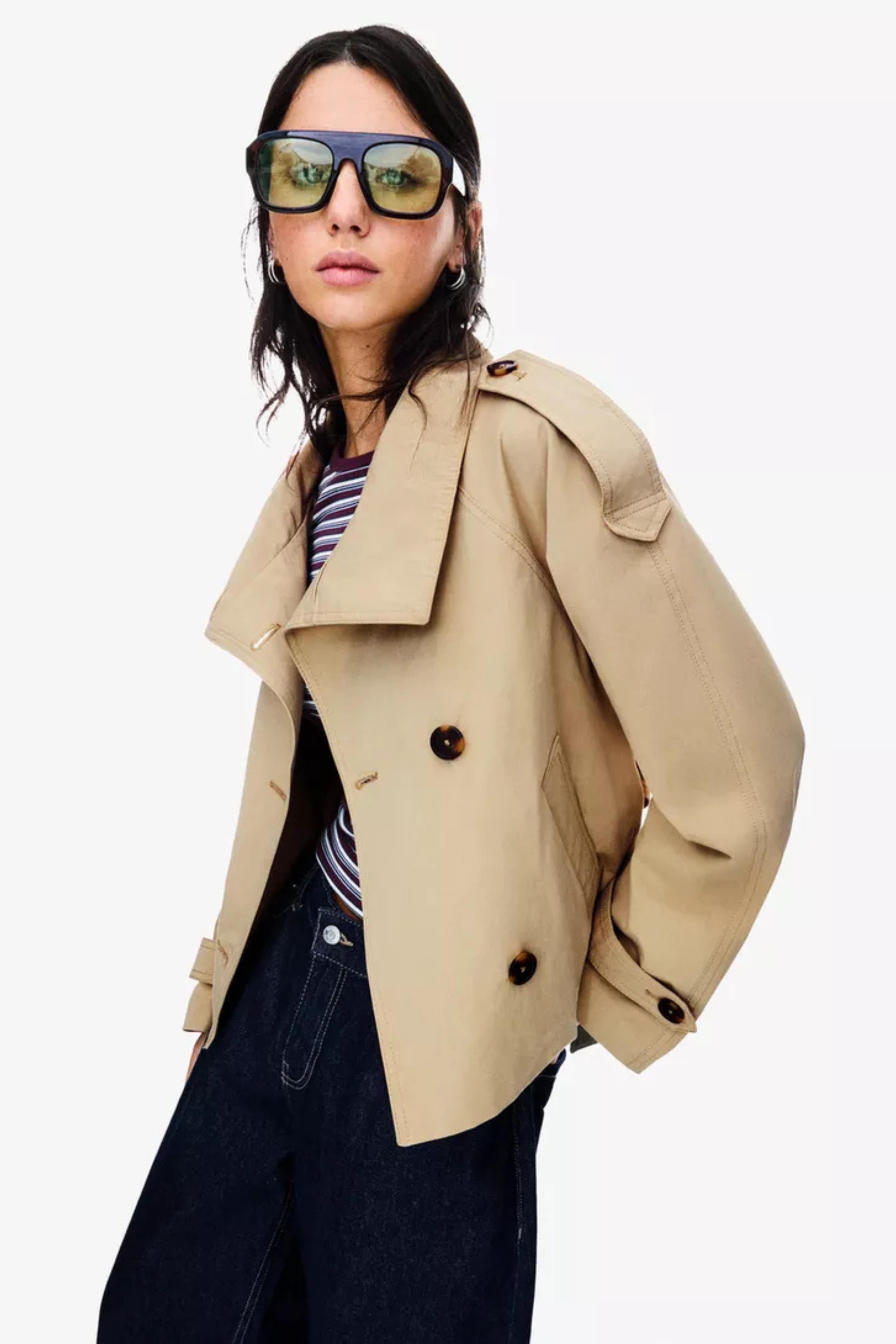 Women’s Short Trench Jacket – Modern Double-Breasted Lightweight Coat