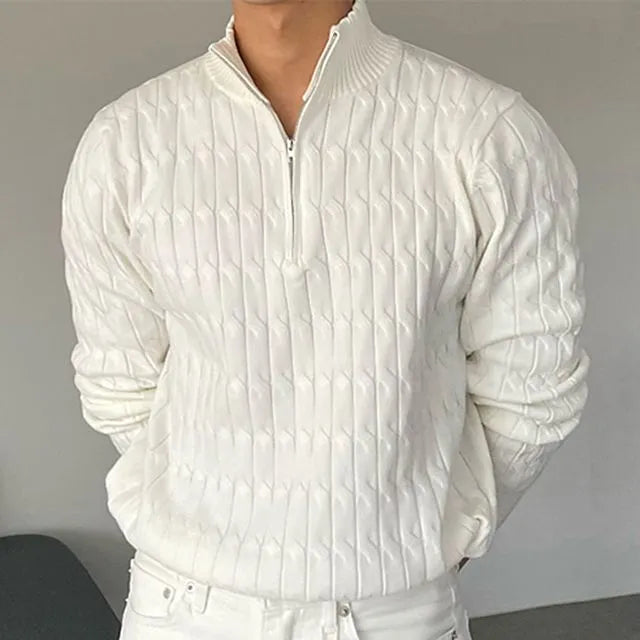 Men’s Cable Knit Half-Zip Sweater – Premium Soft Cotton Blend Jumper