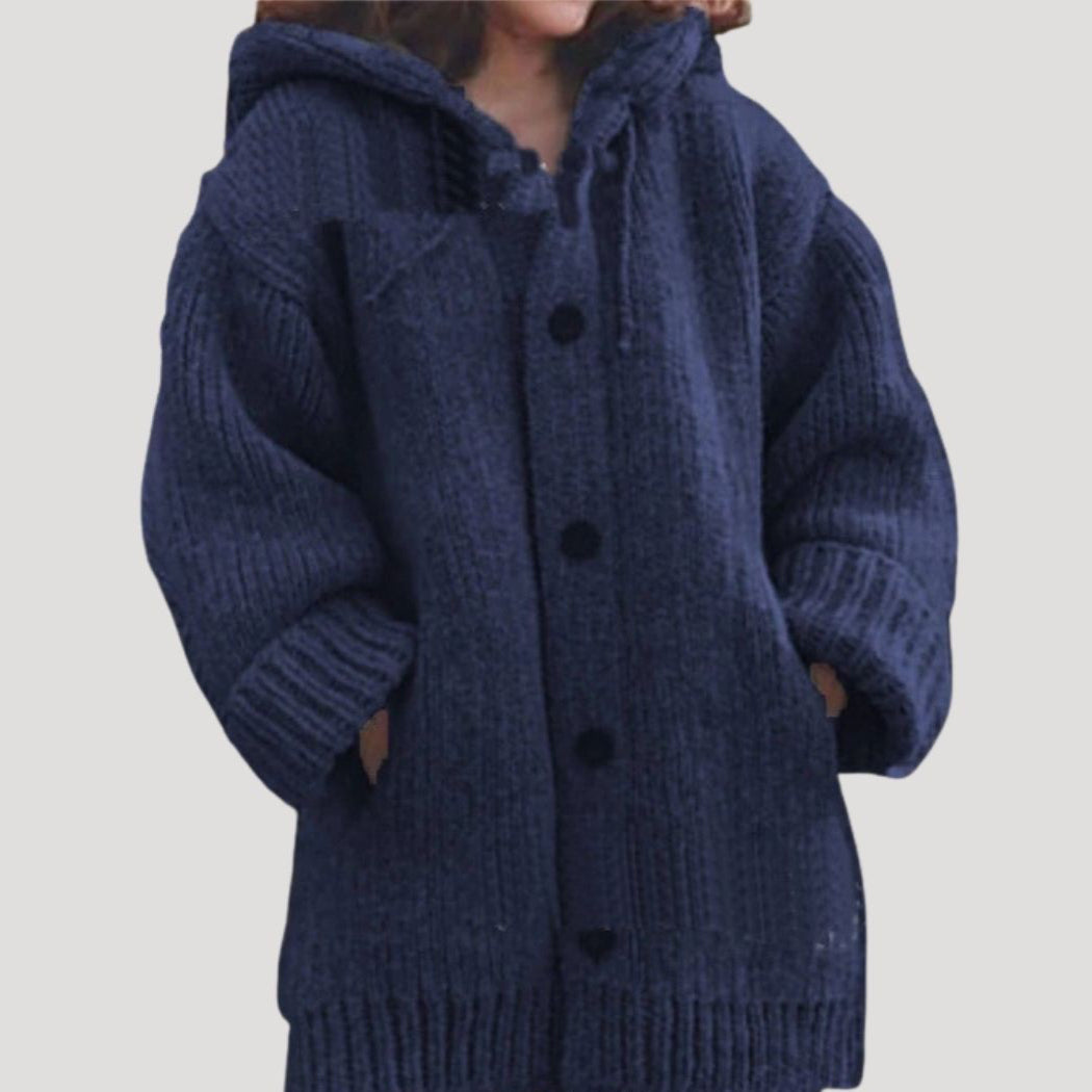 Women’s Oversized Knit Hooded Cardigan – Cozy Button-Up Edition