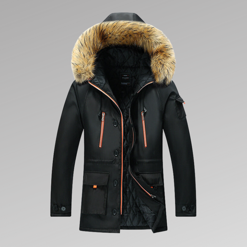 Men’s Waterproof Parka with Faux Fur Hood – Thermal Winter Coat