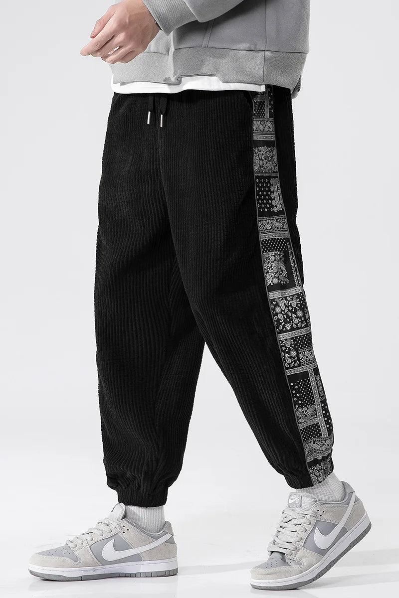 Men's Corduroy Trousers Loose Fit Jogger Style with Elastic Cuffs