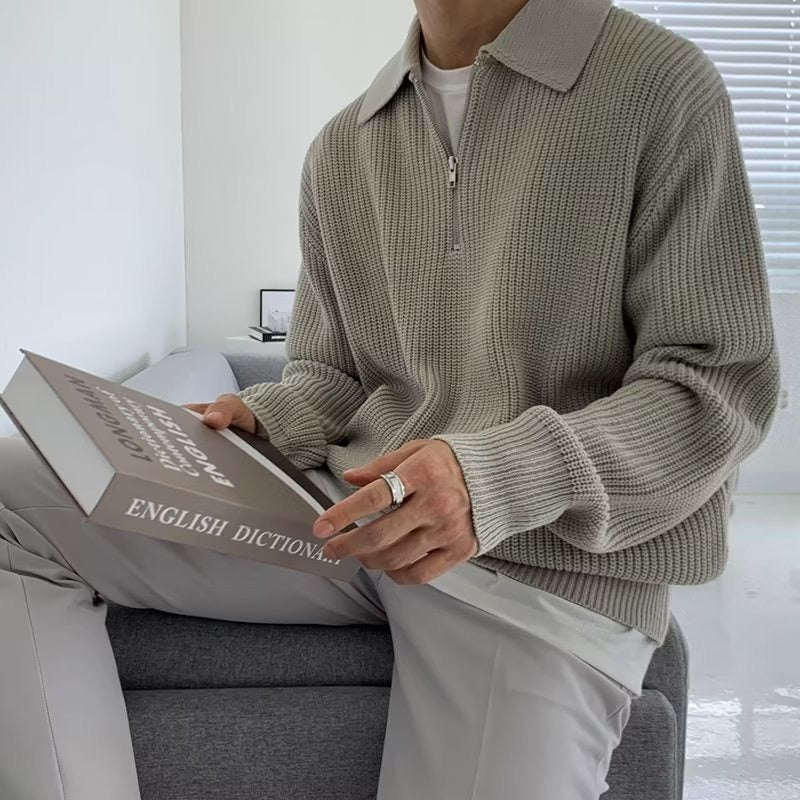 Oxford Half-Zip Knit Sweater – Minimal Premium Comfort