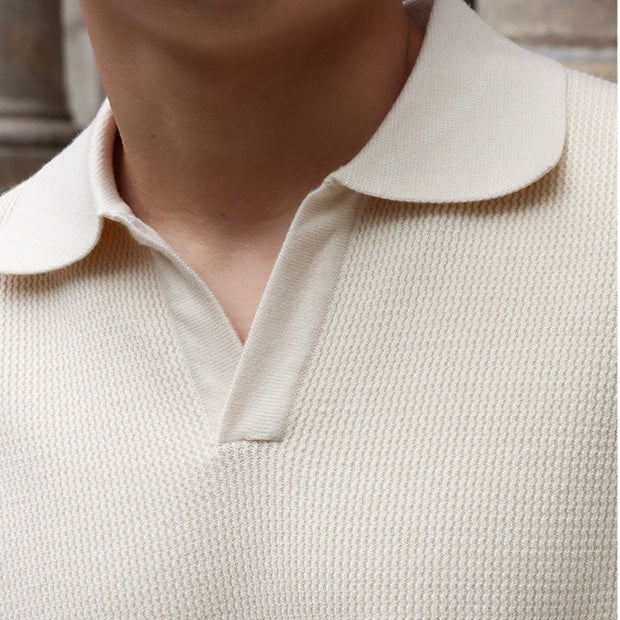 Men’s Knitted Polo Sweater – Lightweight Soft Cotton Blend Long Sleeve