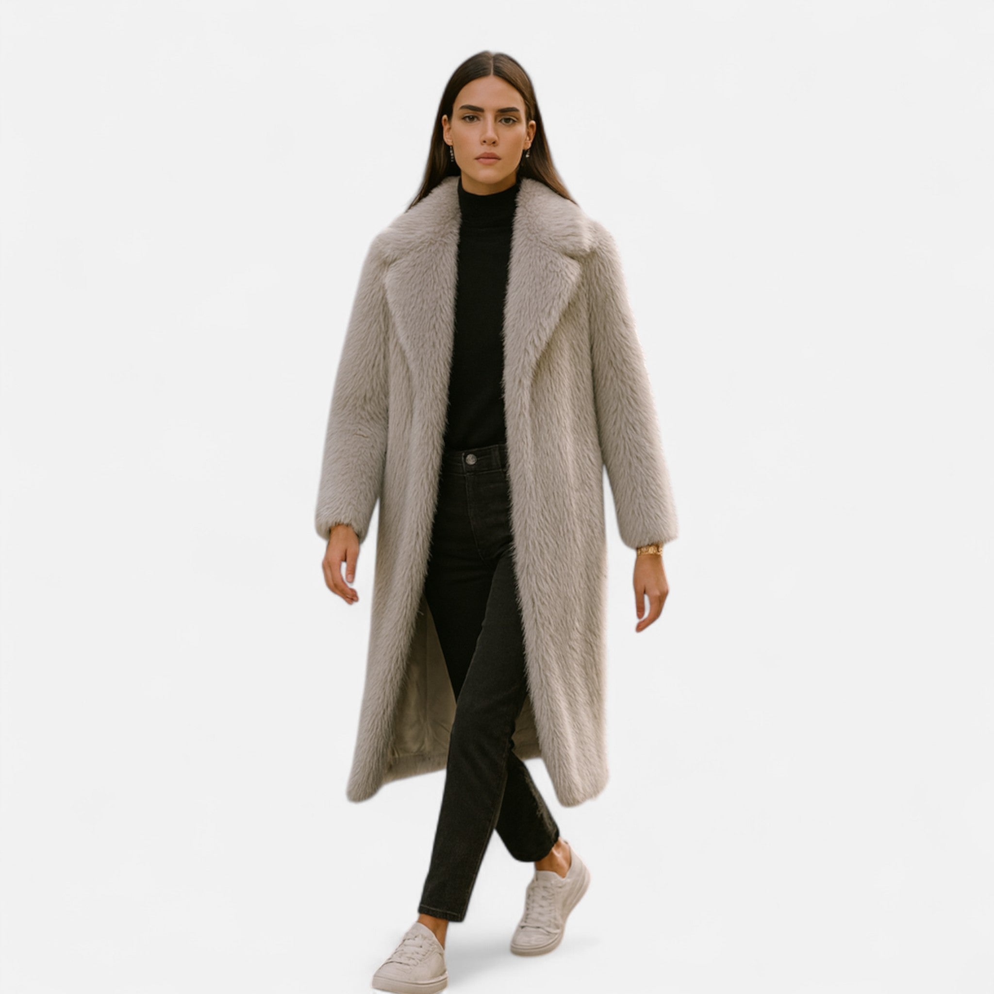 Luxury Long Faux Fur Coat – Women's Elegant Winter Comfort