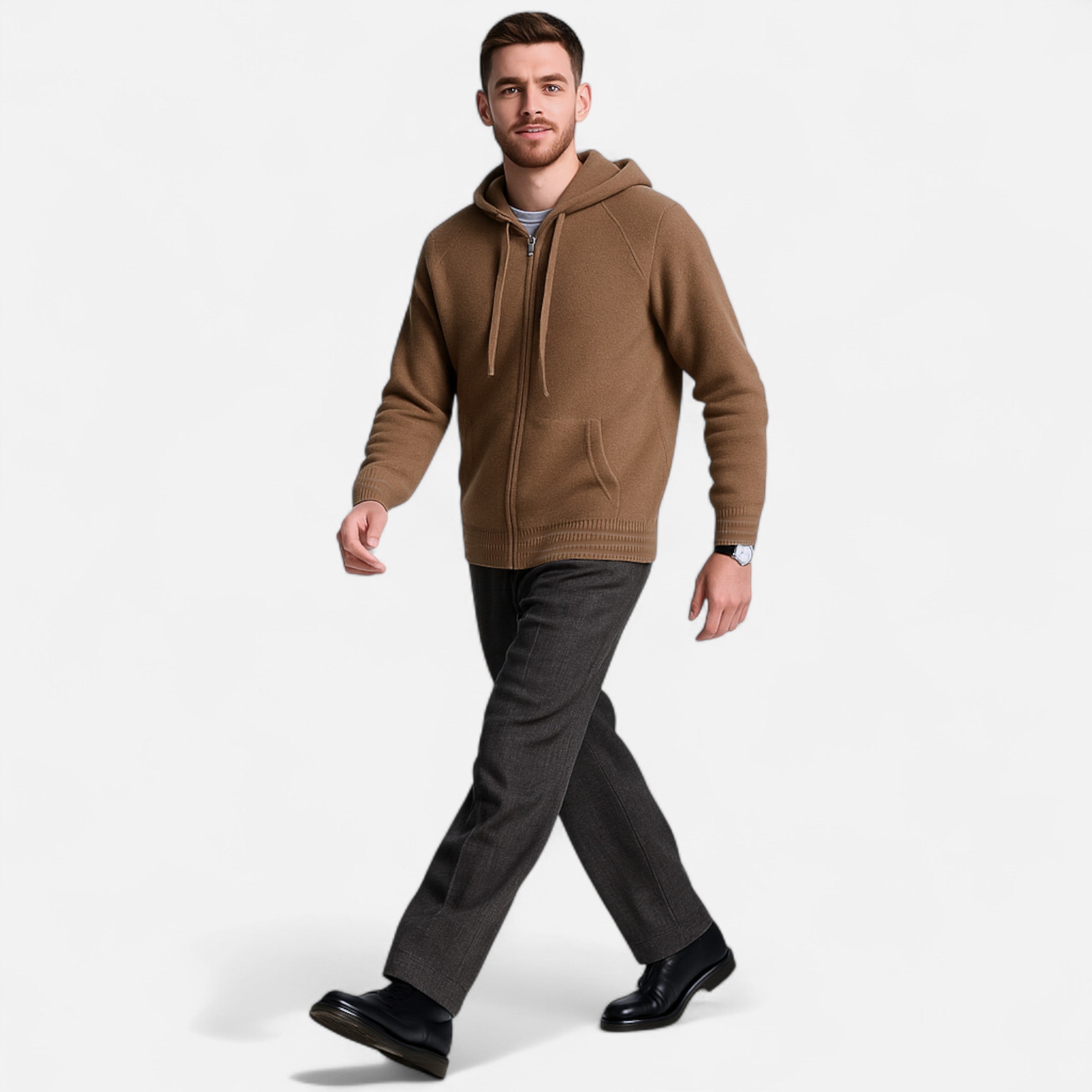Premium Knit Hooded Zip Cardigan – Warm Minimal & Stylish