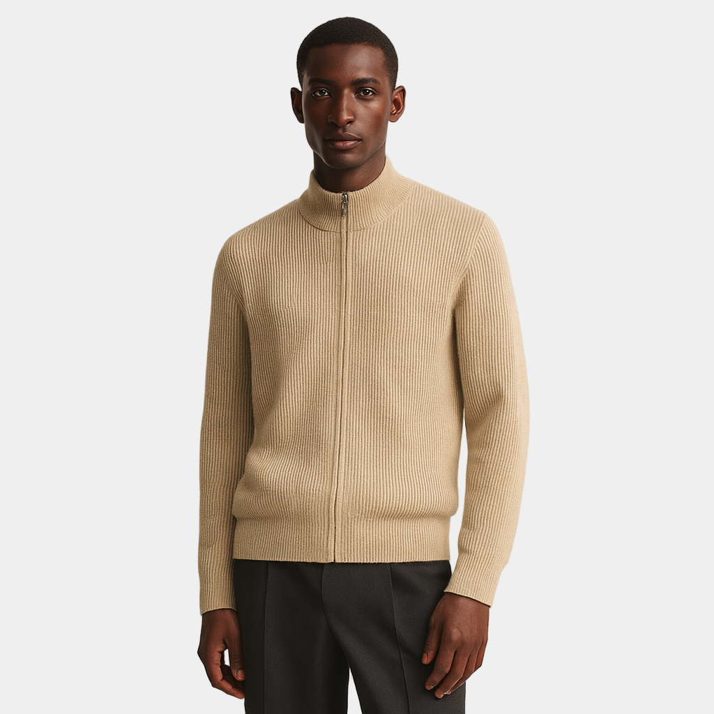 Men's Cashmere Ribbed Zip Cardigan