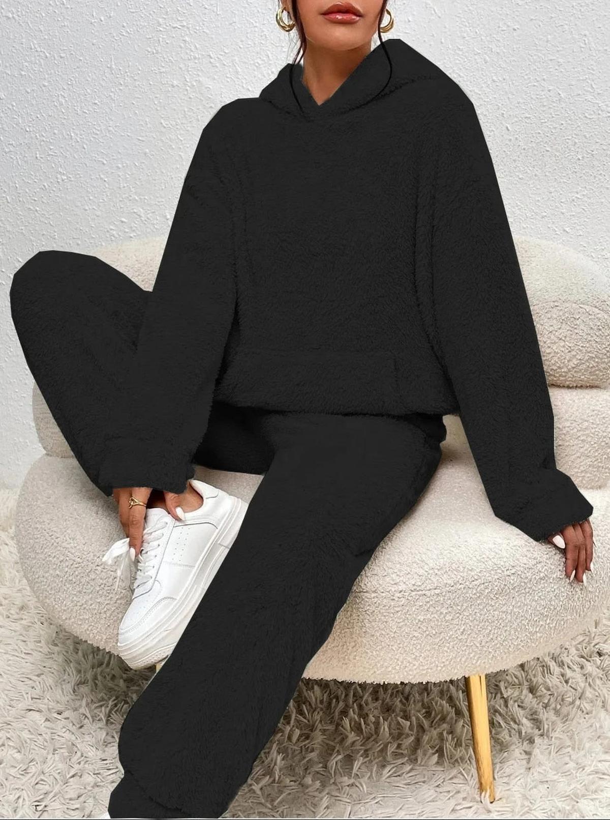 Cozy Teddy Loungewear Set With Hoodie And Pants