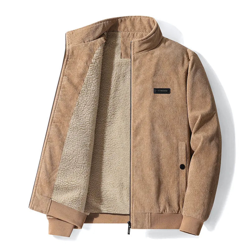 Men's Winter Jacket with Stand Collar Soft Lining and Zip Closure