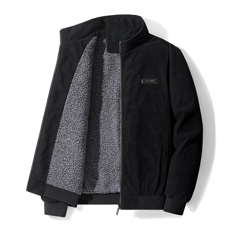 Men's Winter Jacket with Stand Collar Soft Lining and Zip Closure