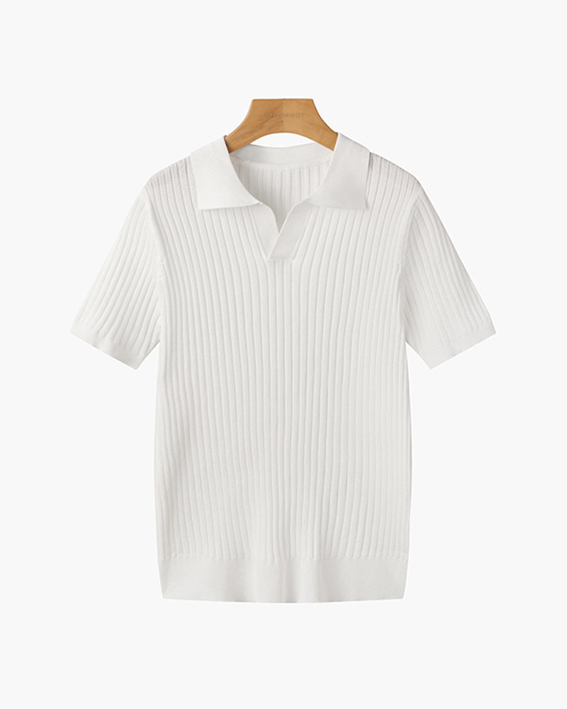 Ribbed Knit Polo Shirt – Smart Minimalist Style