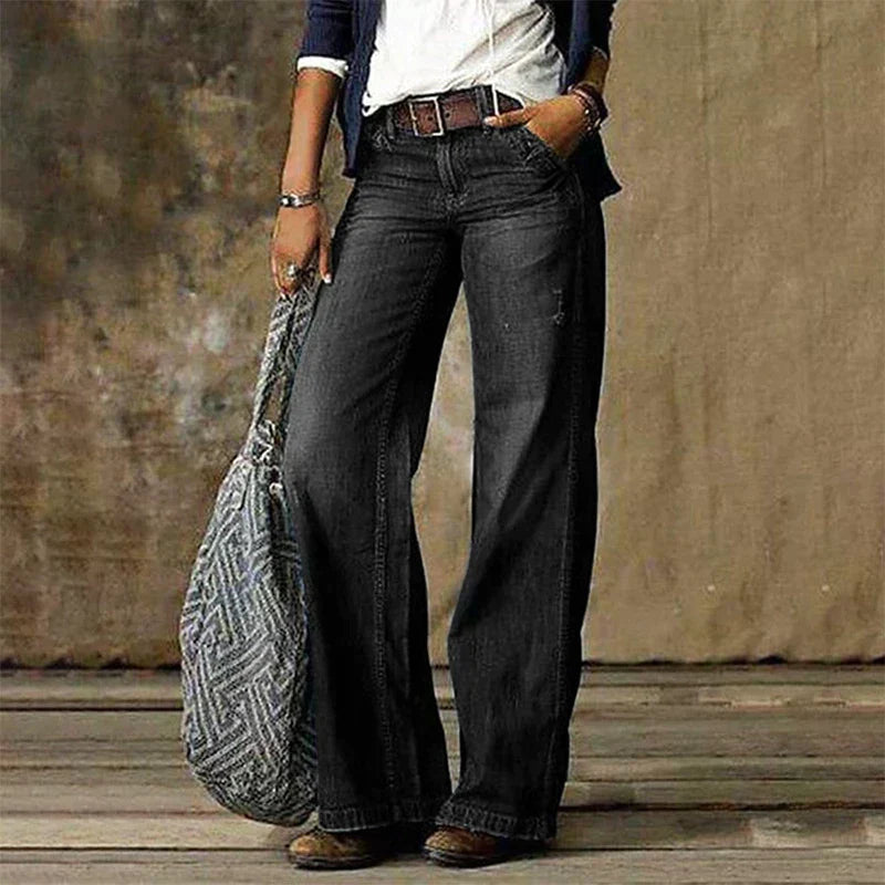 Women’s High-Waist Wide-Leg Jeans – Vintage Grey Denim