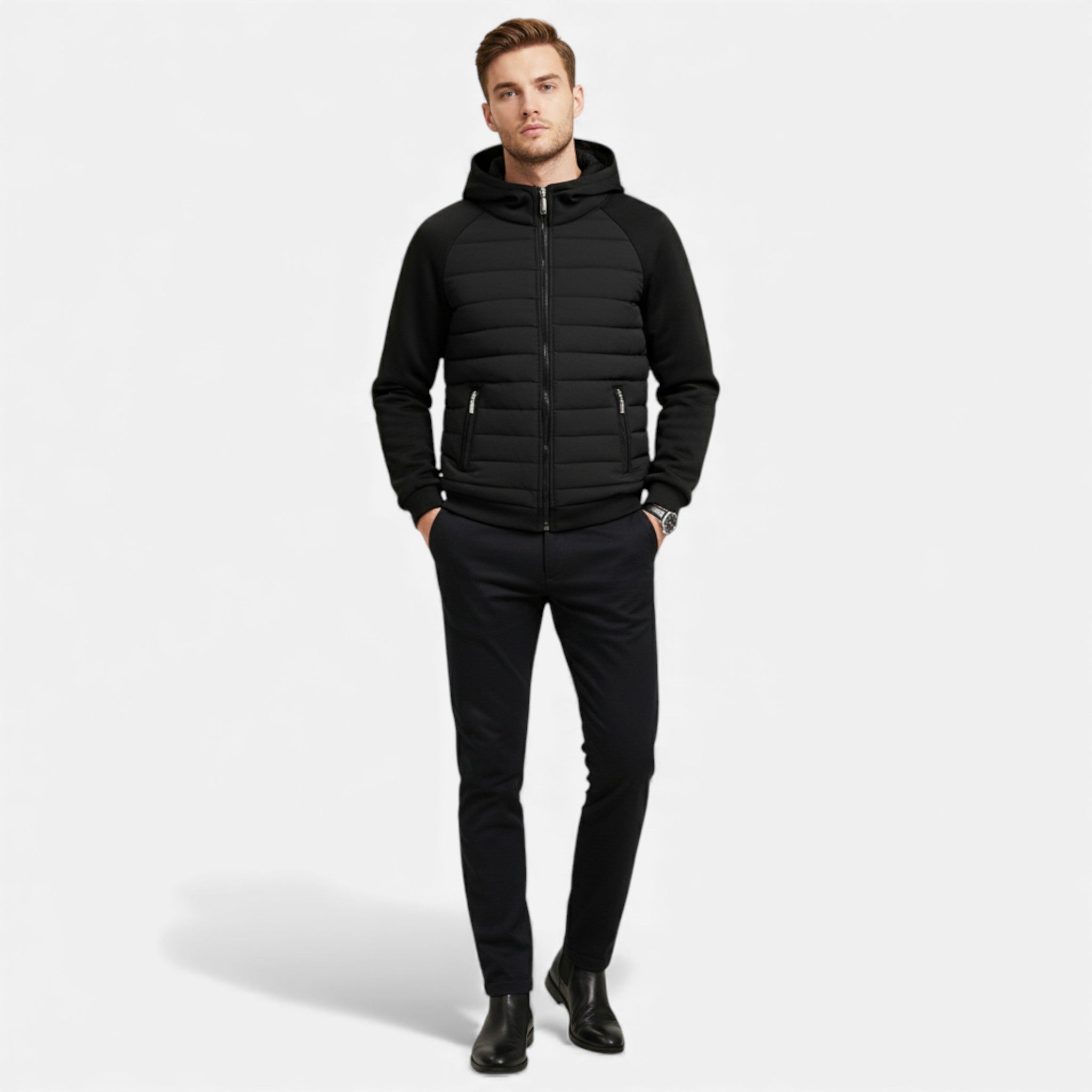 Men’s Hybrid Puffer Hoodie – Lightweight, Warm & Everyday Comfort