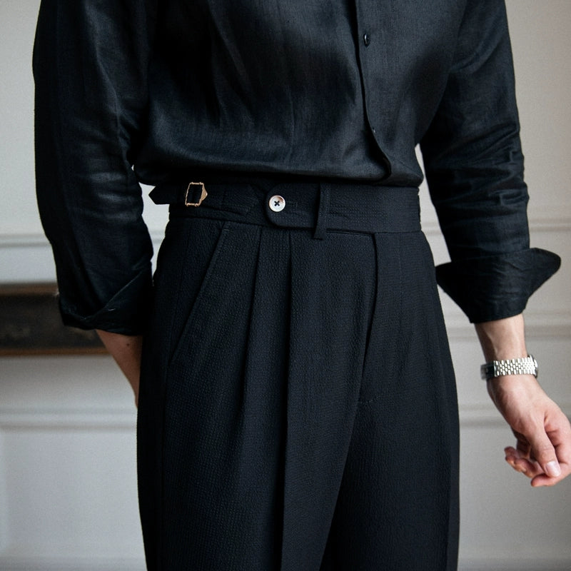 Men's High Waisted Work Trousers Pleated Ankle Length Classic Fit