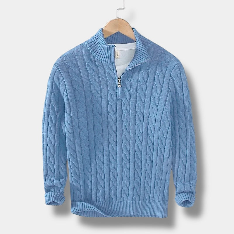 Men’s Cable Knit Half-Zip Sweater – Classic Warmth & Modern Style