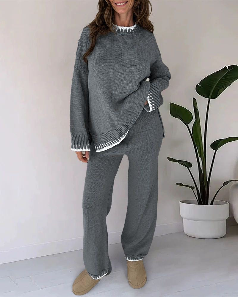 Women’s Knitted Co-Ord Set – Relaxed Jumper & Wide-Leg Trousers