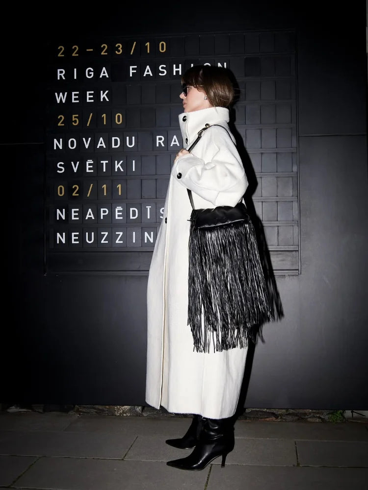 Premium High-Neck Long Wool Coat – Women’s Elegant Winter