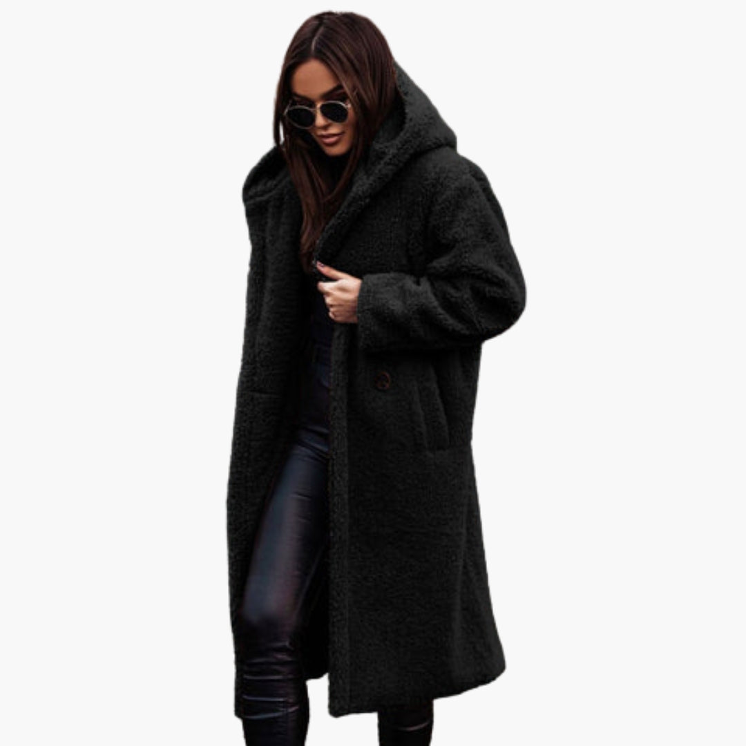 Women’s Long Teddy Coat – Soft Warm Hooded Winter Jacket