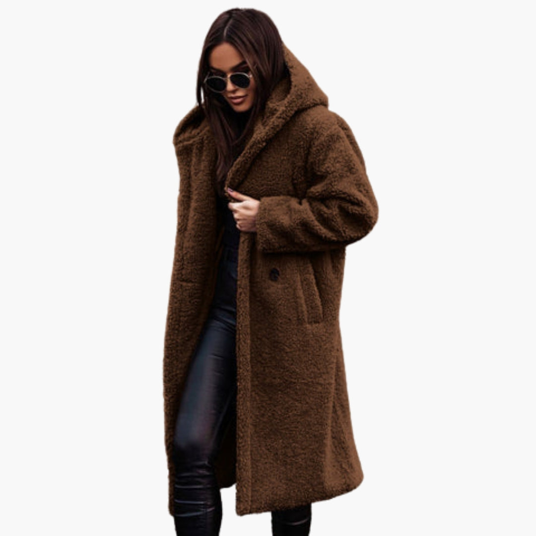 Women’s Long Teddy Coat – Soft Warm Hooded Winter Jacket
