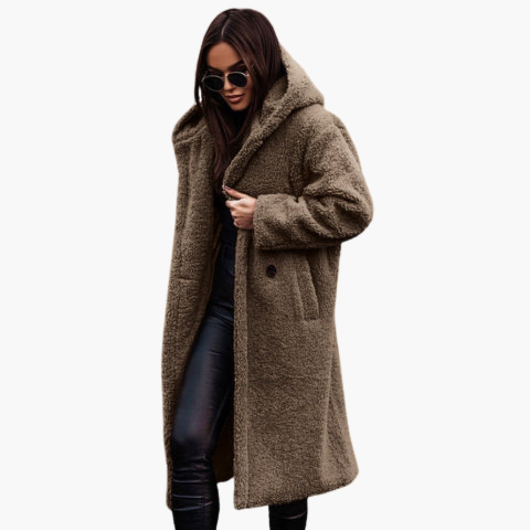 Women’s Long Teddy Coat – Soft Warm Hooded Winter Jacket