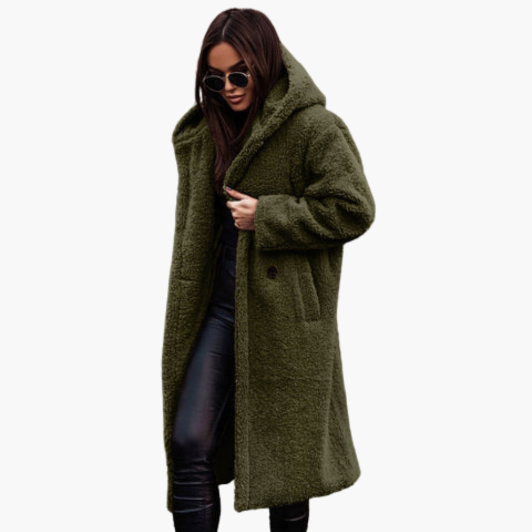 Women’s Long Teddy Coat – Soft Warm Hooded Winter Jacket